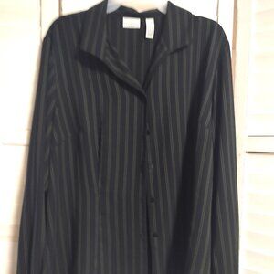 Covington Silky Black with white stripes Button-down Long Sleeve Blouse- X-Large
